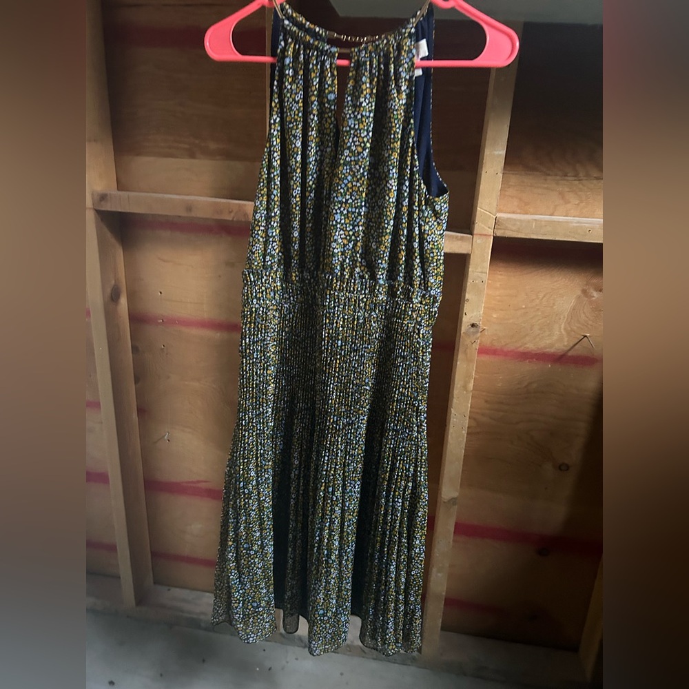 MICHAEL Michael Kors Olive and Navy Floral Midi Dress